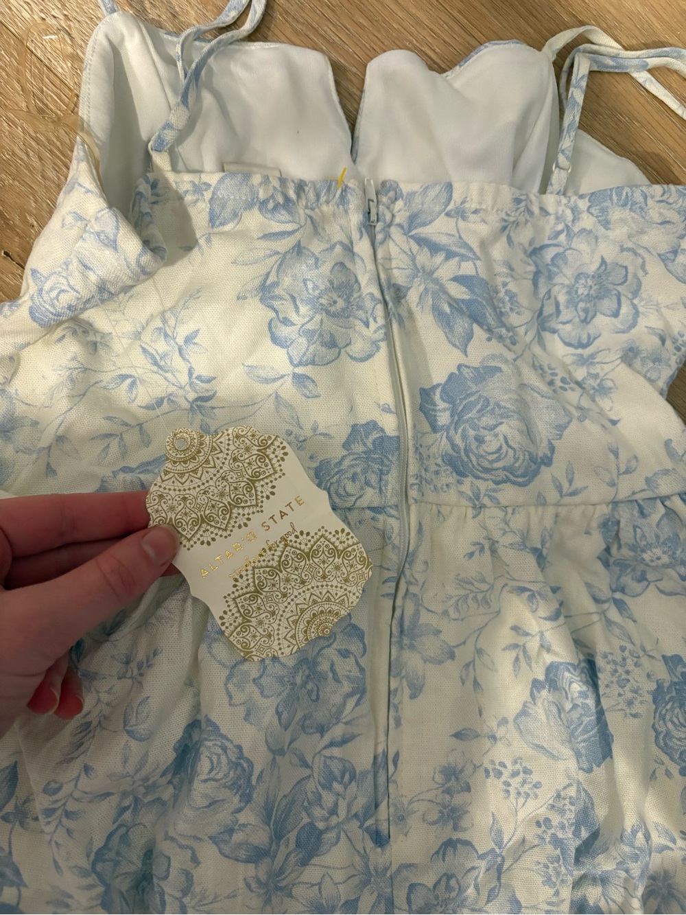 Blue Floral Sundress with Lace-Up Waist - Picture 3 of 4